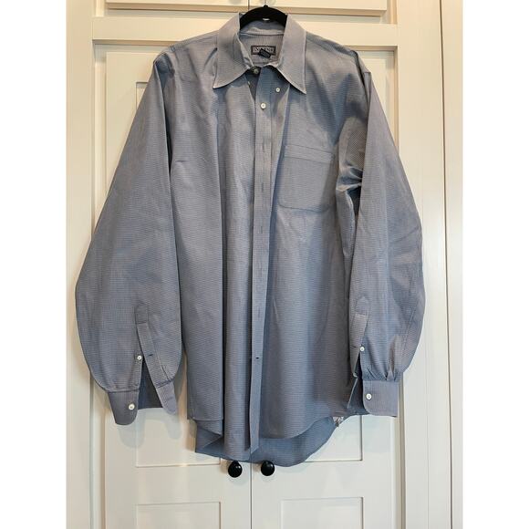 Land's End Men's Button up 16 1/2   tall  37  Blue check 100% Cotton - Picture 1 of 6